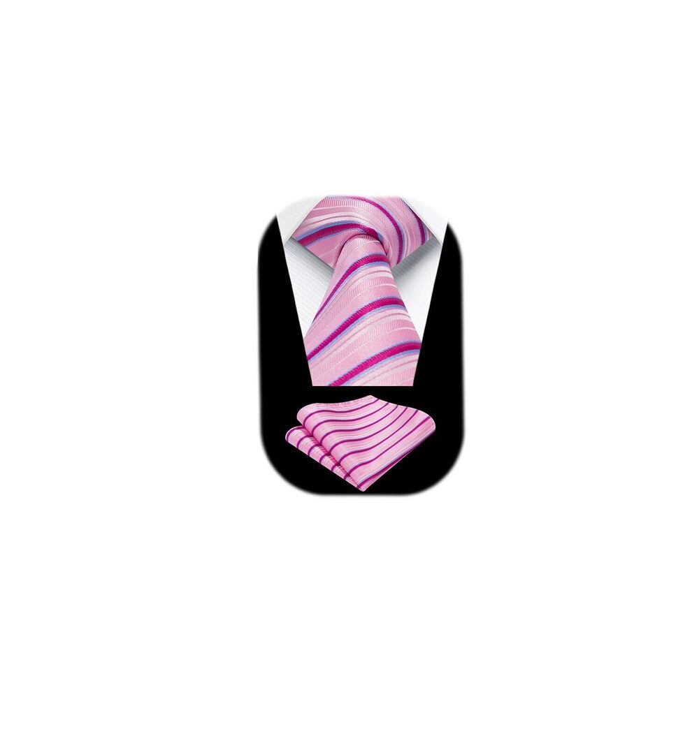 9319 Ties Pink Striped Tie and Handkerchief Set Light Pink classic Business